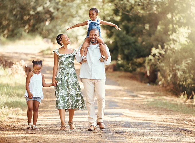 Family portrait on a dirt road